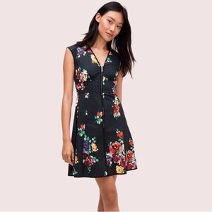 Kate Spade Rare Roses Poplin Black Mini Dress with Vibrant Floral Pattern